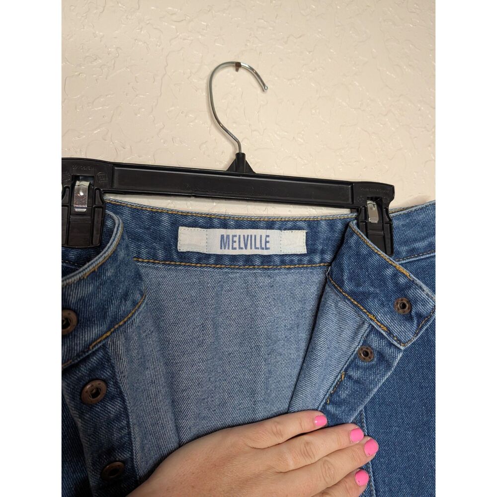 Brandy Melville Denim Mini Skirt Snap Front Button 100% Cotton Size 26 Small - Picture 5 of 10